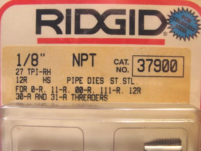 NOS RIDGID 12-R HSS 1/8" NPT Stainless PIPE DIE  DROP HEAD THREADERS #37900 2