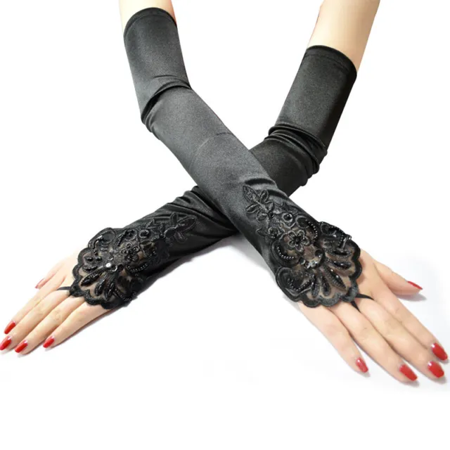 48cm Long Satin Sexy Lace Embroidery Hook Finger Gloves Retro Party Cospl