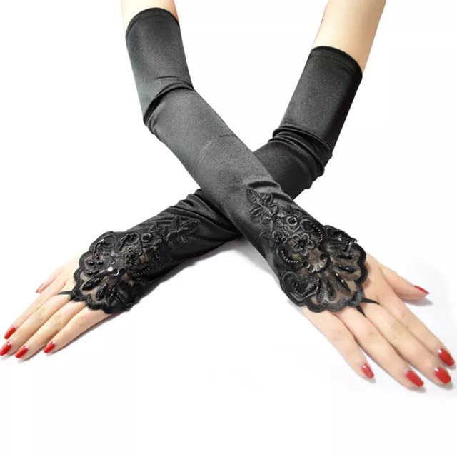 Guanti dita lunghi 48 cm raso sexy pizzo ricamo gancio dita retrò festa ∑