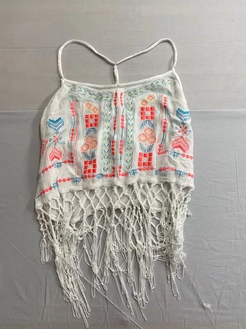 Ocean Drive Juniors Top Adjustable Strap Abstract Print Crochet Fringe Size L