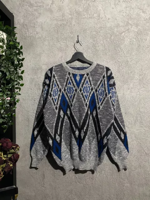 Vintage Blue Gray Sweater Oldmoney Retro Vtg 80S Style Fashion L