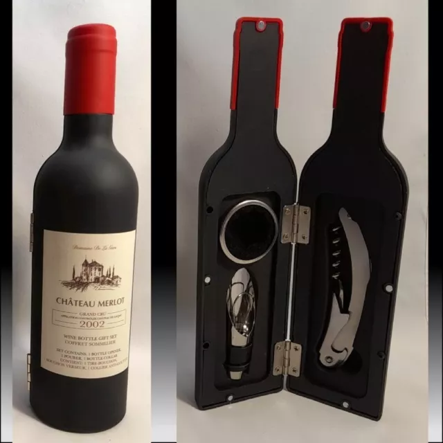 SET SOMMELIER CAVATAPPI A FORMA DI BOTTIGLIA VINO FRANCESE Château Merlot