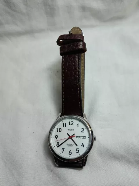 Timex Indiglo Easy Reader Men's Wristwatch, Brown Leather Strap, Spares/Repairs