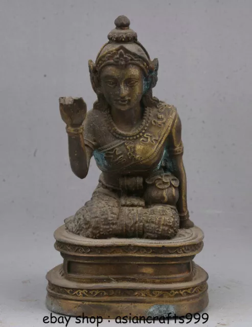 5.6 "Alter Tibet-Buddhismus Bronze knien Tara-Göttin-Buddha-Statuen-Skulptur