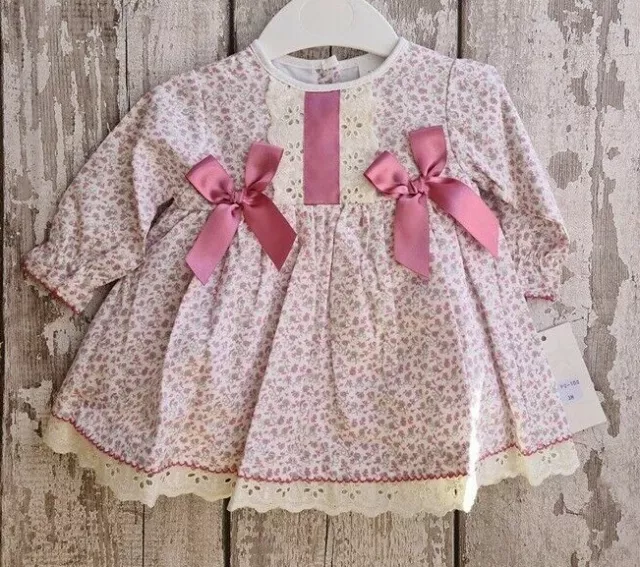 Baby Girl Spanish / Romany Style Dusky Pink Floral Dress and Pants Set / Outfit.