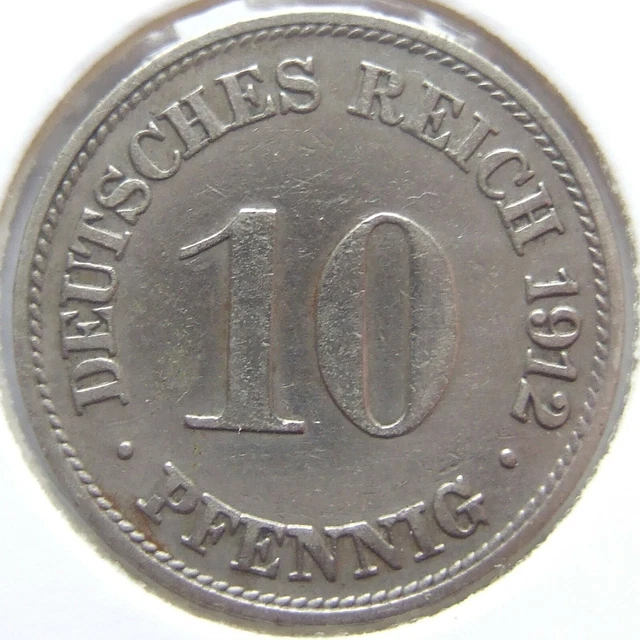 Moneta Reich Tedesco Impero Tedesco 10 Pfennig 1912 G IN Very fine