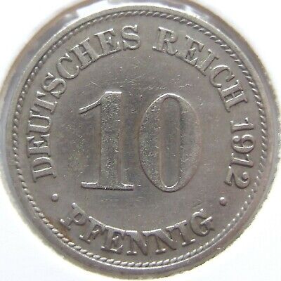 Pièce de Monnaie Reich Allemand Empire 10 Pfennig 1912 G En Very fine