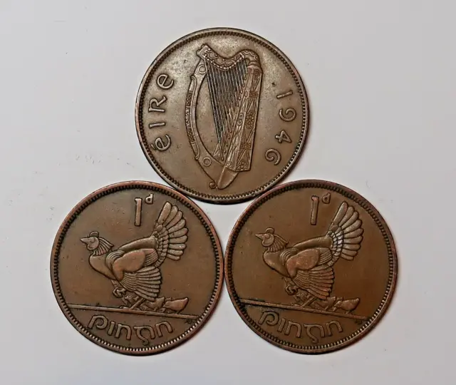 Ireland:three Irish  Pennies 1946. 1948. &  1949. Free Shipping