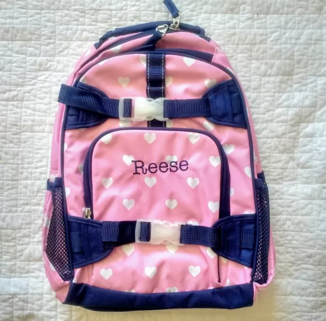 New! Pottery Barn Kids SMALL girls BACKPACK monogram REESE   pink navy hearts