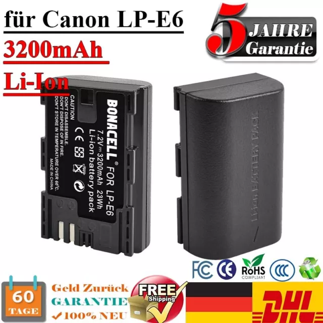 2X LP-E6 Akku Batteriepack für Canon EOS 70D 60D 7D 5D Mark II III 3200mAh Neu 2