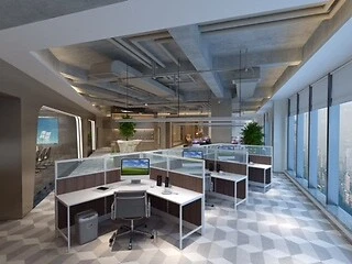 5X5 Cubicles -51″ H- THREE MAN U Shape glazed Office Workstations -VE