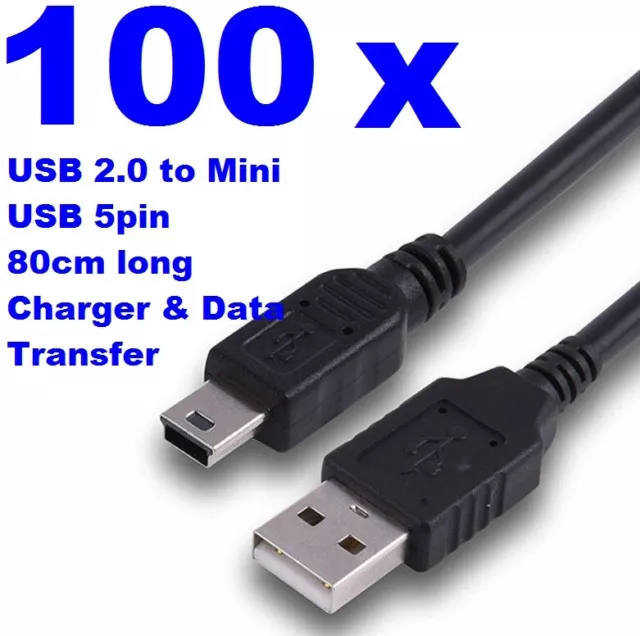 100 x USB 2.0 A to Mini USB B 5Pin Data Sync Charger Cable For  Samsung Sony MP3