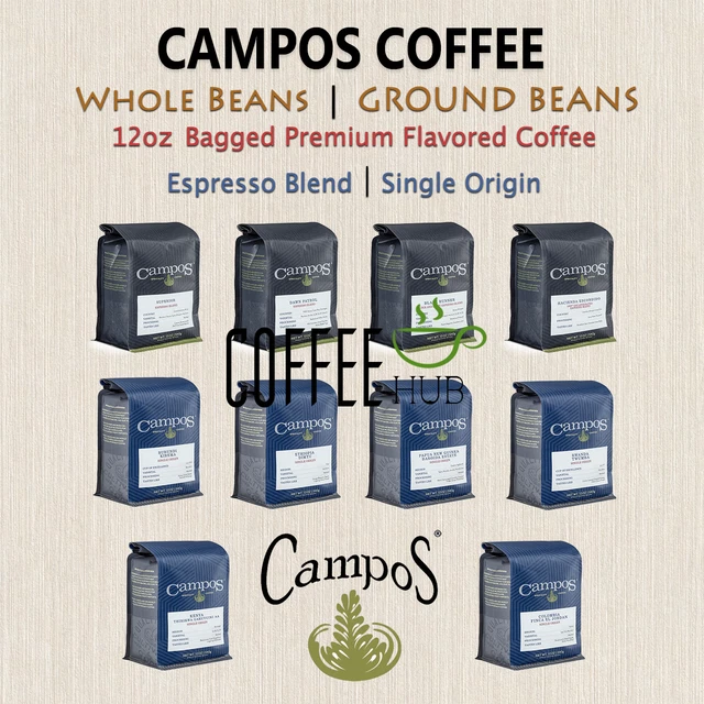 CAMPOS COFFEE 12OZ Bag Whole Beans / Ground Beans Espresso lot All