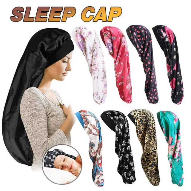 Sleep Cap Satin Silk Bonnet Wrap Hat Headwear Hair Sock Long Head Cover Turban