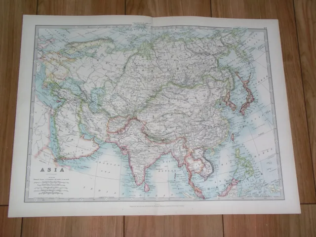 1907 Antique Map  Of Asia China India Russia Siberia Saudi Arabia Indonesia