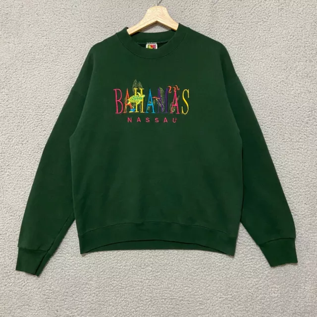 Vintage Bahamas Nassau Crewneck Sweatshirt Adult Large Green Embroidered