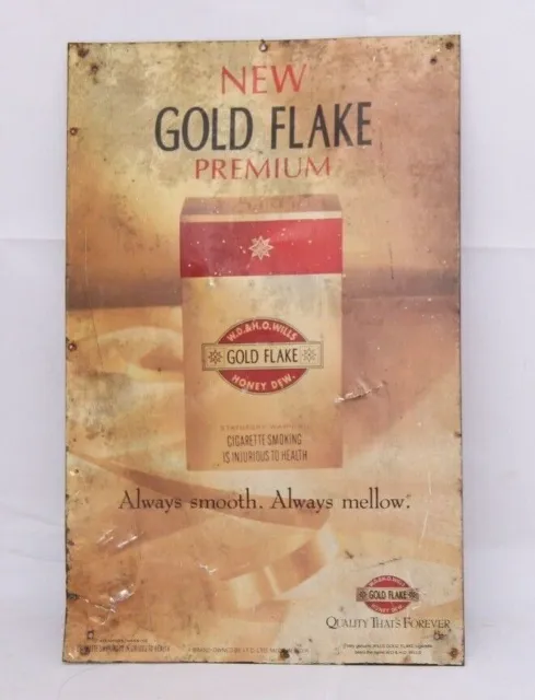 Old Vintage Premium Gold Flake Filter Cigarettes Adv. Litho Tin Sign T2