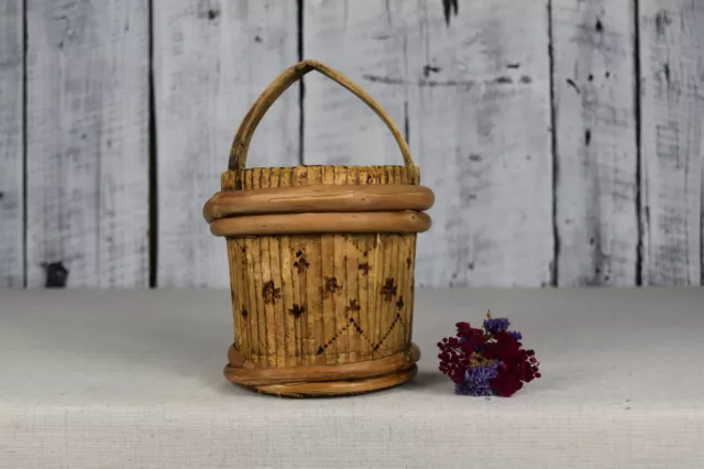 Vintage Wooden Bucket Antique Primitive Wood Bucket Rustic Small Wooden Pail