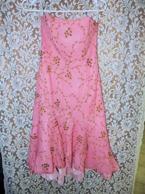 Shoshanna Pink Strapless Dress w/ Gold Beading - Woman's Size 0 Zero NWT