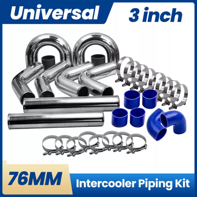 Universal 3" Aluminum 76 mm Turbo Intercooler Turbo Piping Pipe Kit Hose pipes