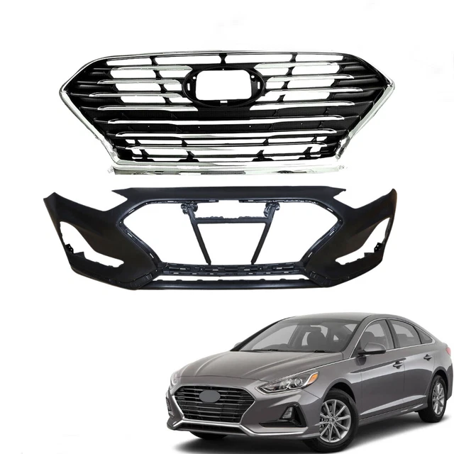 Fit For 2018-2020 Hyundai Sonata Front Bumper Grill Grille Chrome+Black