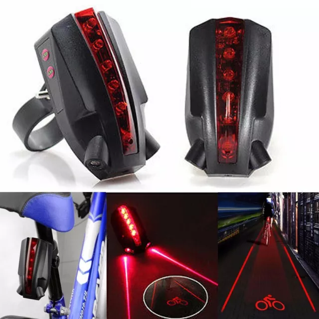 2 Laser+5 LED Rear Bike Bicycle Tail Light Beam Safety Warning Red Lamp