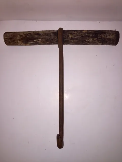 Vintage Rustic Western Iron Hanging Hay Hook Log Wood Primitive Style Rusted