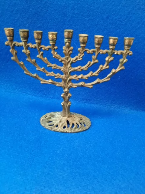 Very Old Vintage Judaica Brass Hanukkah Menorah by "Tamar"