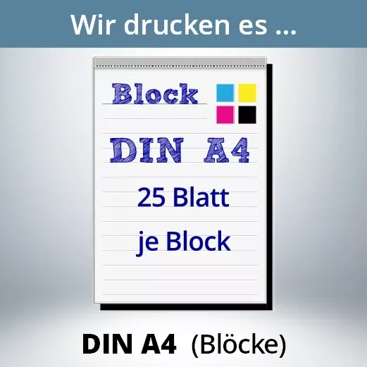 Blöcke drucken, Notizblöcke, Naturpapier, DIN A4, 25 Blatt je Block, farbig