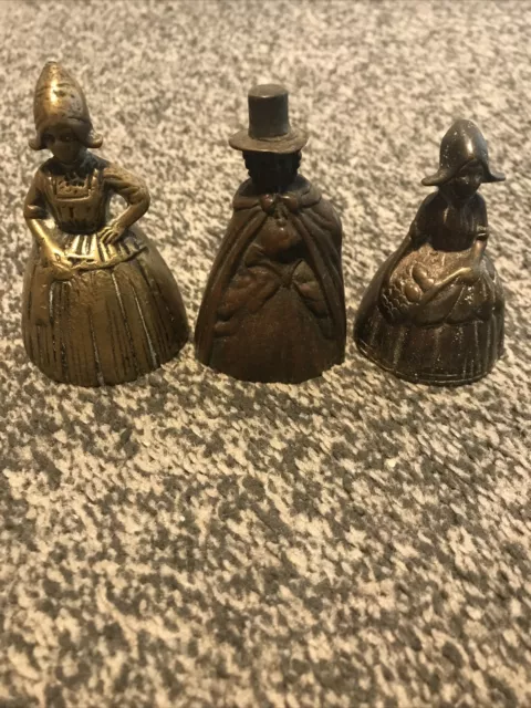 3x Vintage brass welsh lady & Dutch Girl ornament/ bell Bundle bb11e