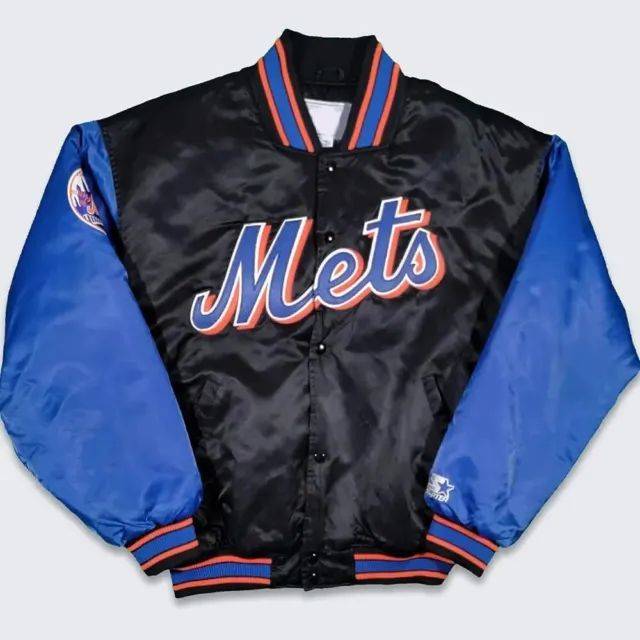 Starter 90’s New York Mets Men Women Black and Blue Vintage Snap Satin Jacket