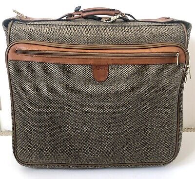 HARTMANN Vtg Tweed Leather Rolling Carry On Luggage Garment Bag Suitcase 22"