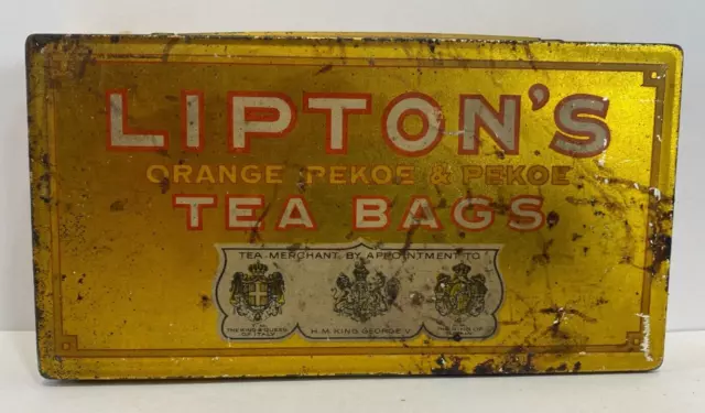 1940's Vintage Lipton Orange Pekoe & Pekoe Tea Bags Empty Metal Tin