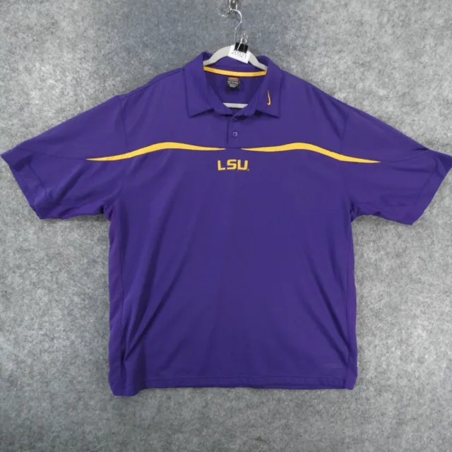 LSU Tigers Polo Shirt Nike Team Mens XXL 2XL Purple Gold w Logo Swoosh