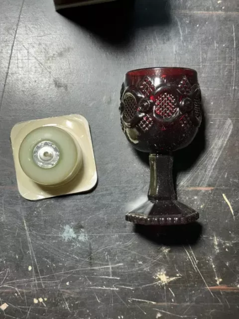 Vintage Avon 1876 Mini Wine Ruby Red Cape Cod Glass Goblet With Candle