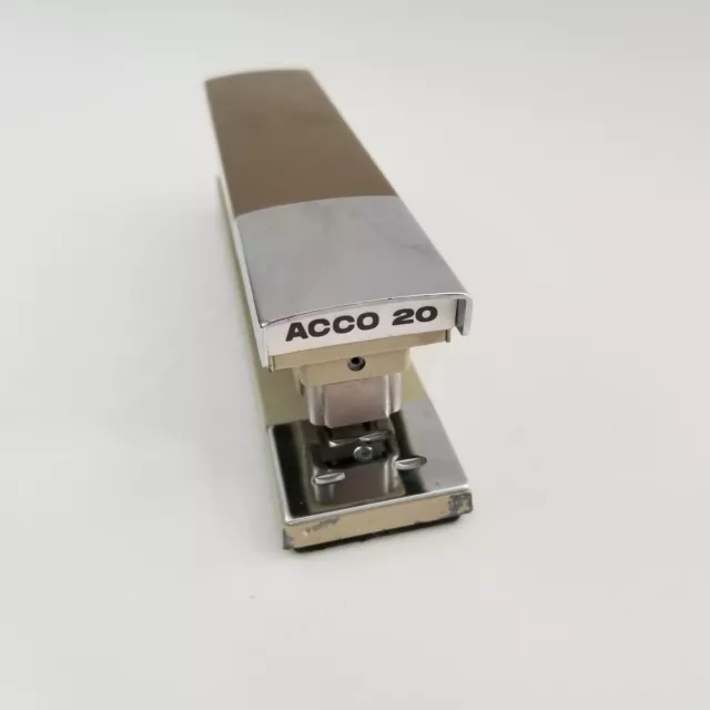 Vintage Acco 20 Desk Stapler Brown Tan Chrome Heavy Duty Eject Monarch No.1