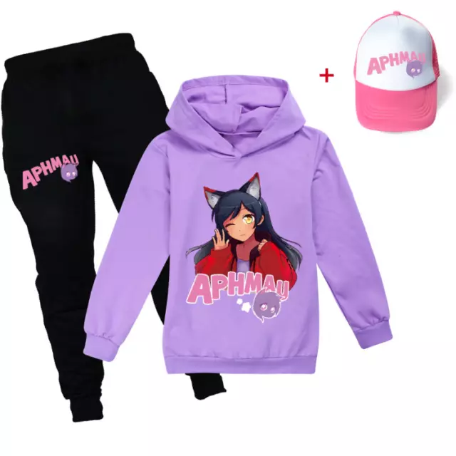 Kids Boys Girls APHMAU Youtube T-shirt Hoodie+Pant Set Casual Tracksuit With Cap