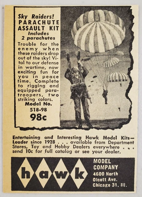 1960 Print Ad Hawk Model Kits Army Parachute Assault Kits Chicago,Illinois