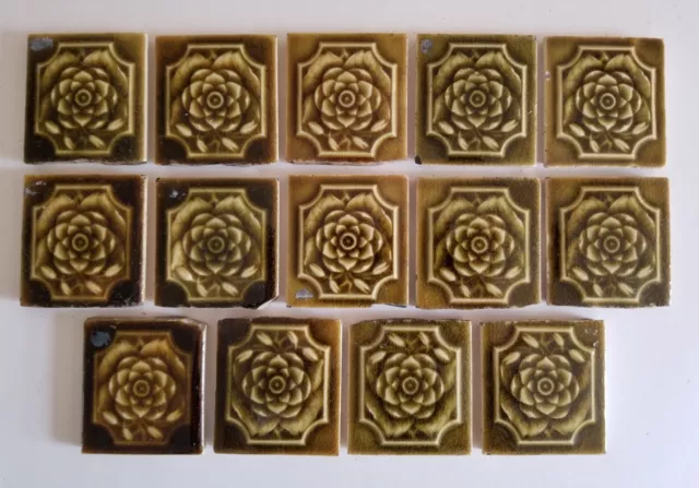14 Vintage Encaustic Tile Arts and Crafts Ceramic Pottery Victorian Flowers Rose