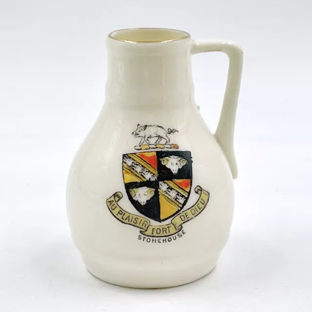 Wh Goss Crested China  Model Of Oak Pitcher Peculiar To Devon - Stonehouse Crest