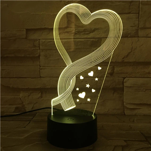 Lámpara de mesa de cambio de color de acrílico en forma de corazón LED para niños USB 7