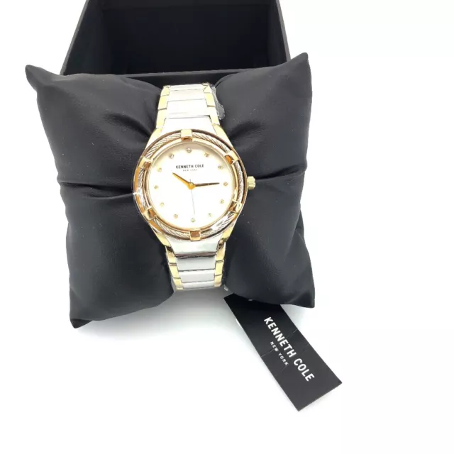 Kenneth Cole New York Wristwatch Womens Silver Gold Band White New