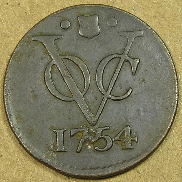 1754 Netherlands East Indies Utrecht 1 Duit Copper Coin, KM-111.1