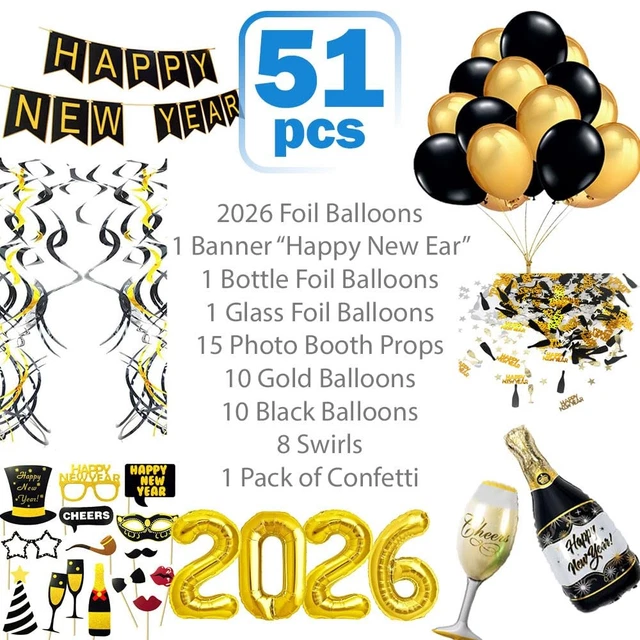 HOWAF Oudejaarsavonddecoratie 2026, Extra Groot Happy New Year Banner Gelukkig Nieuwjaar Banner Stof Foto Achtergrond voor Nieuwjaardecoratie 2026 Oudejaarsavondfeestschattingu, 185x110cm, Multicolor
