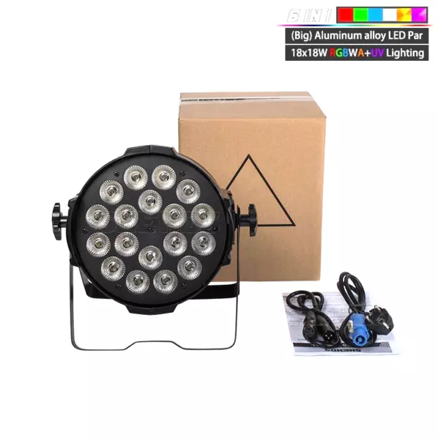 SHEHDS Projecteur LED 18X18W RGBWA+ UV 6 en 1 Aluminium DMX512 DJ