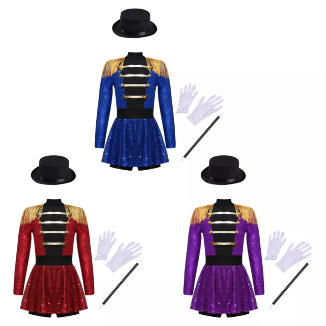 Kids Girls Circus Ringmaster Costume Halloween Cosplay Fancy Dress up Outfit Set 2