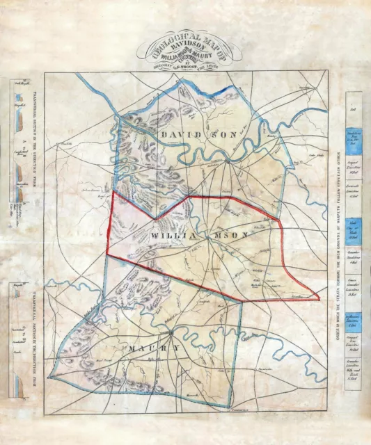 1843 Map of Davidson Williamson and Maury County Tennessee