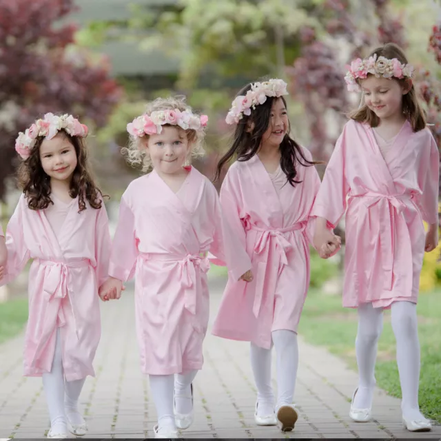 PINK Children's kids flower girl satin dressing gown robe bridesmaid bride