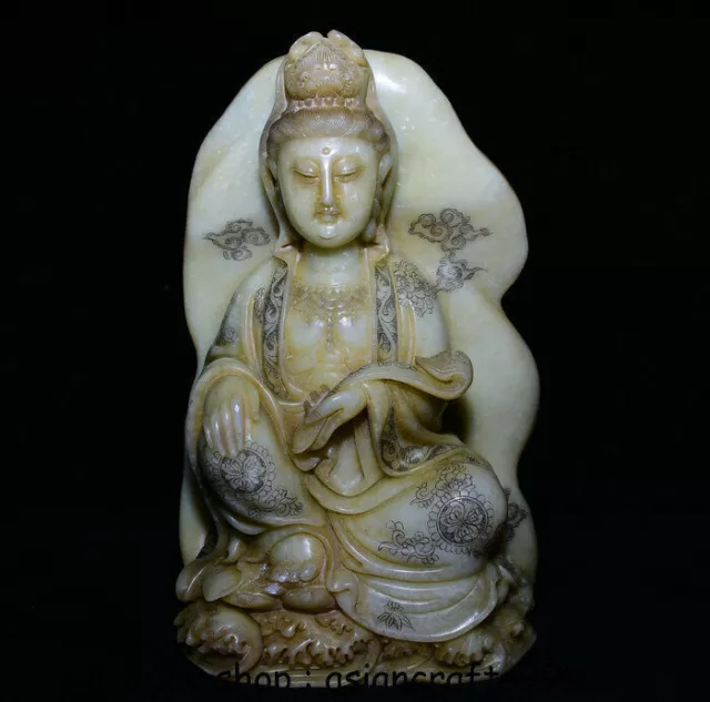 8-Zoll-alte China White Shoushan Stein Free Kwan-Yin Guan Yin Göttin Statue