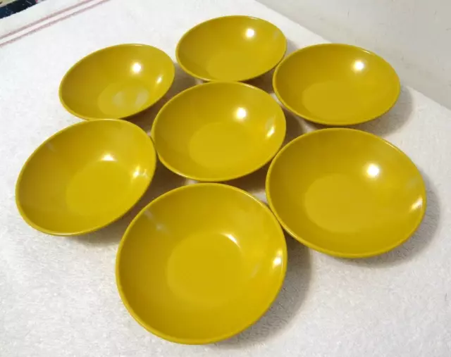 7 MELMAC MELAMINE BOWLS Dessert Berry Fruit Sauce GOLD 4 5/8" DINNERWARE Vintage